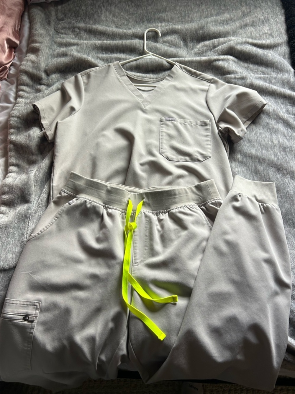 Figs Bone Scrub Set with Neon Yellow Drawstring